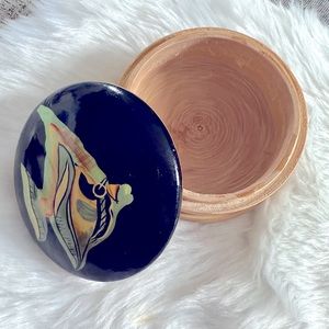 Stunning Vintage hand painted wooden trinket box dish jewelry box storage